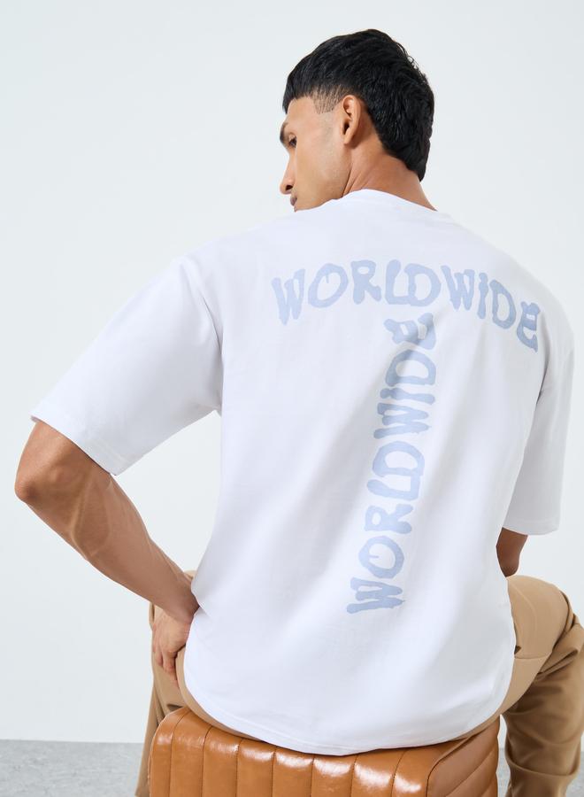Styli Men White Oversized T-Shirt with Worldwide Print - Image 1